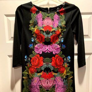H&M Long Sleeve Black Floral A-Line Dress